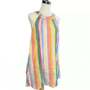 2/$30 C & C California Dress Women’s Rainbow Halter Size Extra Small  100% Linen